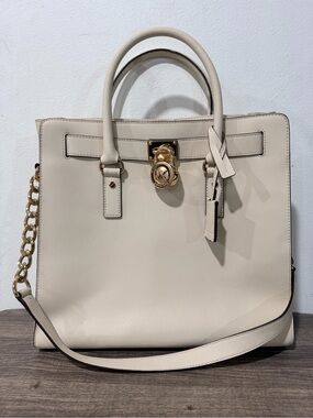 Michael Kors Cream Leather Satchel with Gold Hardware